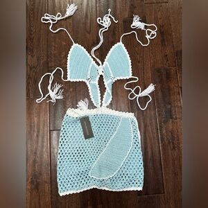 Hot & Delicious Light Blue and White Crochet Swim Coverup